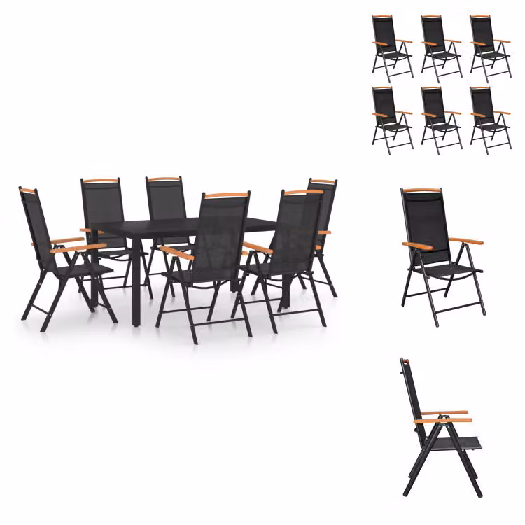 vidaXL set da pranzo da giardino 7 pezzi alluminio nero - Set di mobili da giardino