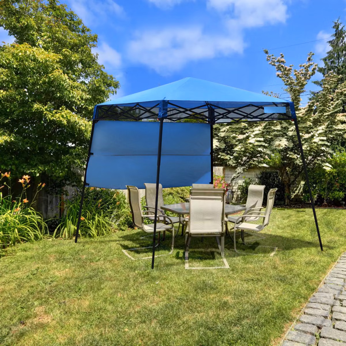 Costway Gazebo da esterno con tenda a baldacchino portatile in poliestere Blu con borsa per campeggio