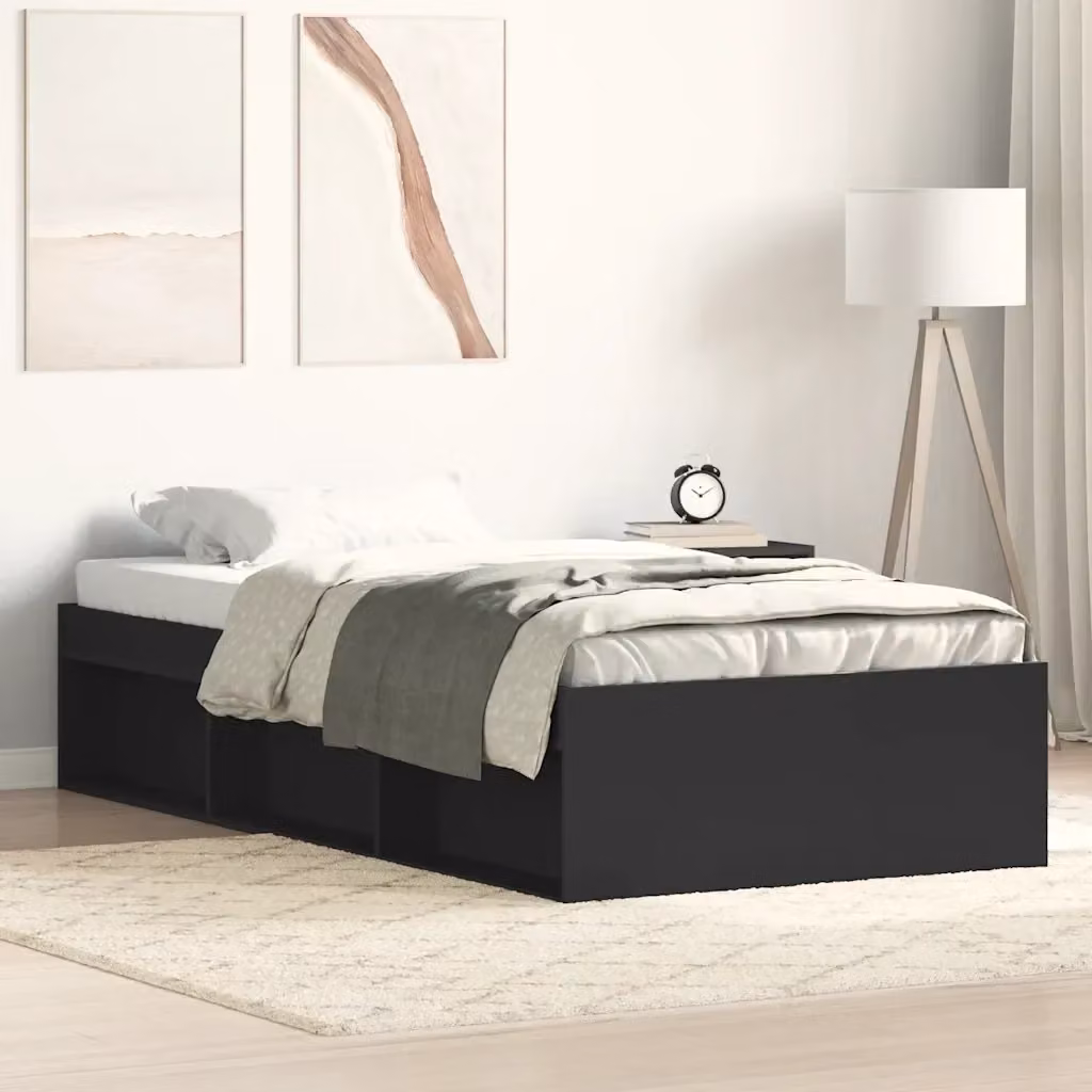 Letto singolo moderno Design In in legno e MDF nero con vani laterali L/P/H: 200 x 90 x 35 cm – 2