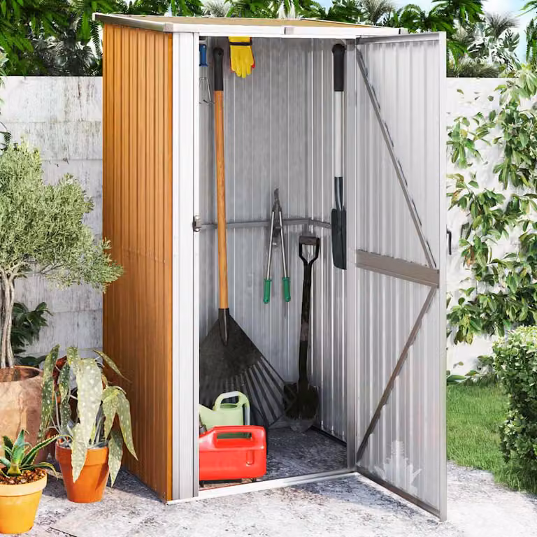 Casetta da giardino vidaXL in acciaio zincato marrone L: 118,5 cm, P: 97 cm, H: 209,5 cm