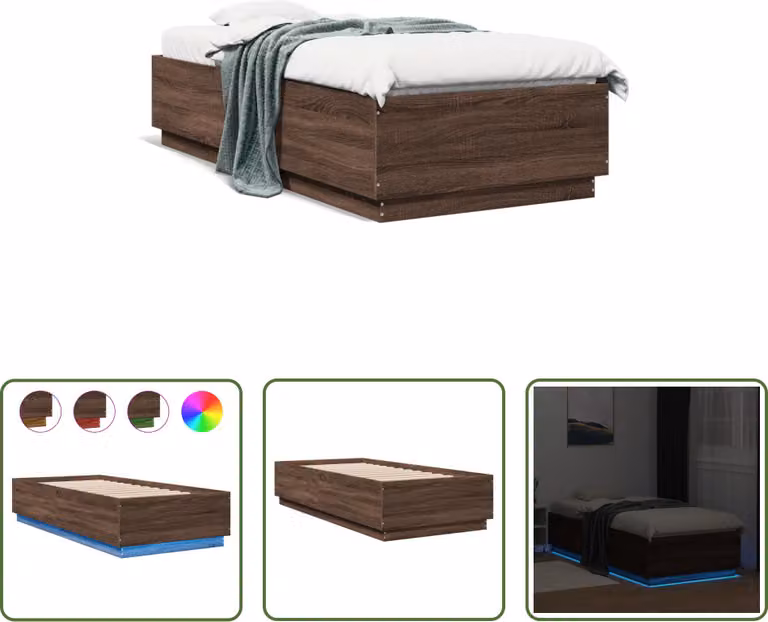 The Living Store Struttura letto con LED effetto rovere marrone 100x200 cm Materiale a base di legno