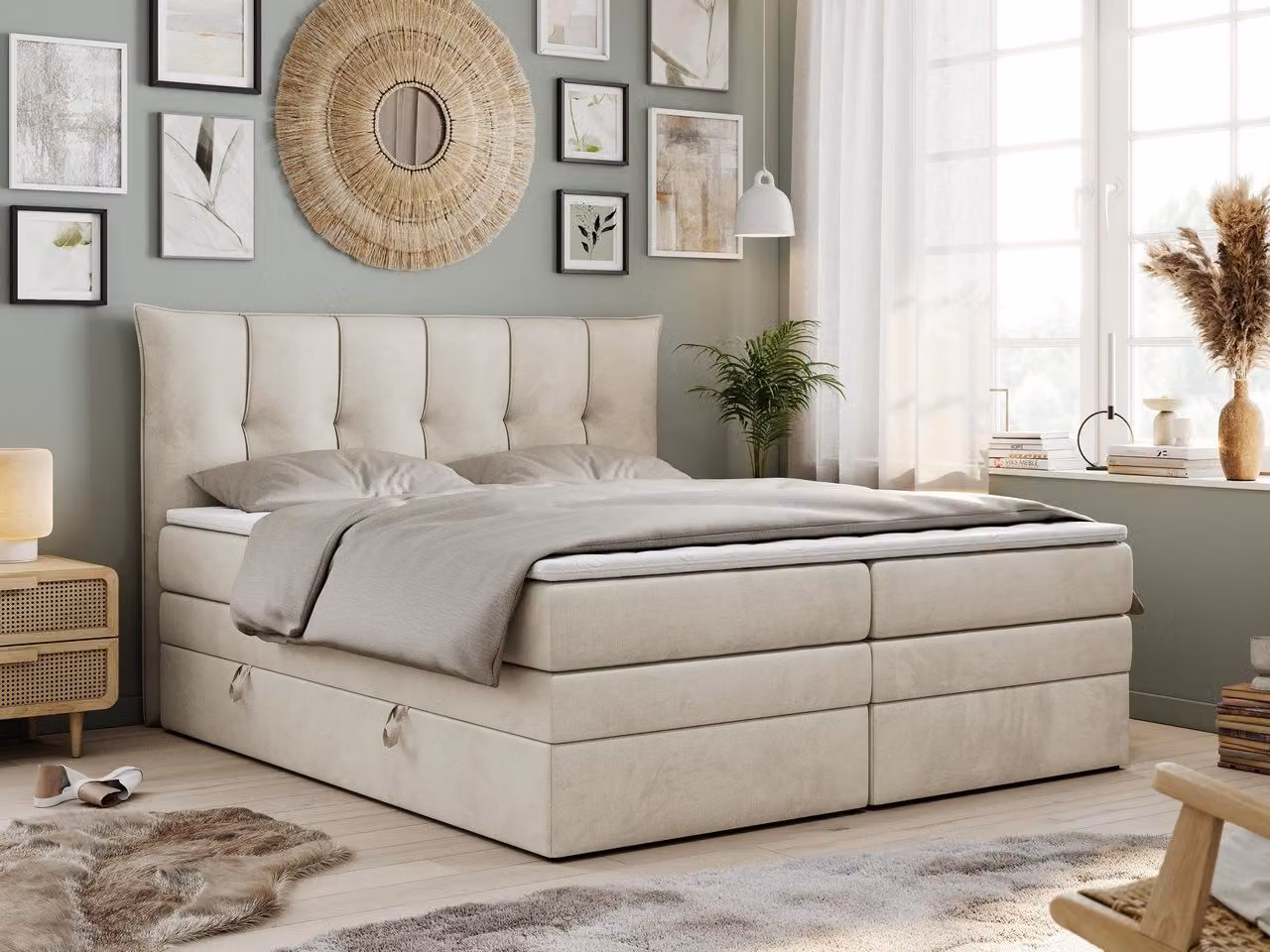 Letto boxspring con materasso a molle insacchettate a 7 zone e topper - PREMIUM-10-KING - 160x200 cm - Beige - H4