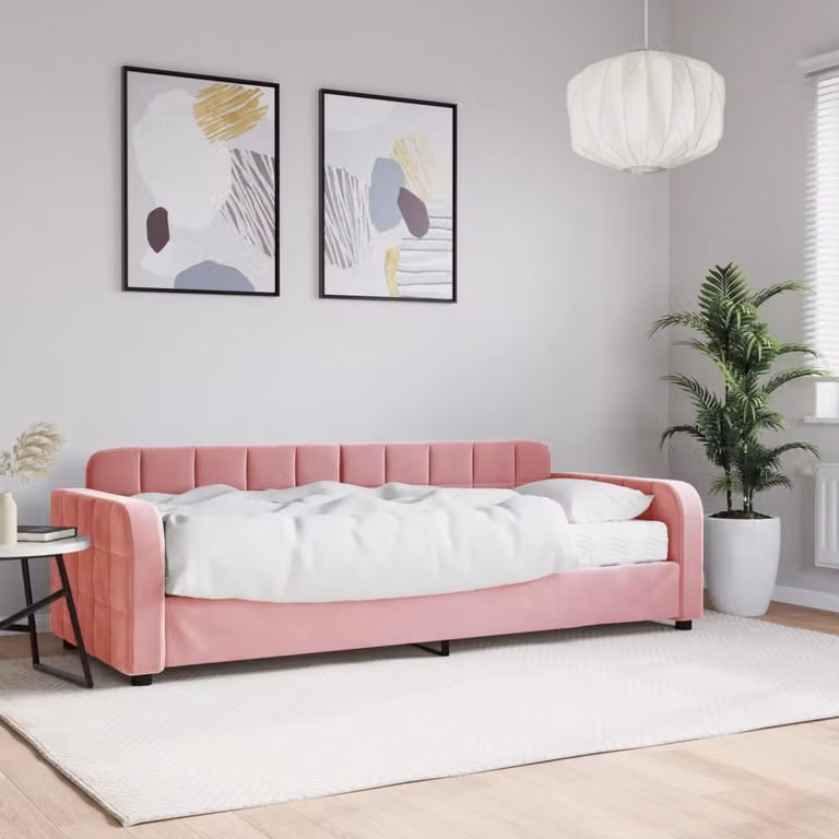 vidaXL Divano Letto in Velluto Rosa con Materasso L/P/H: 200 x 80 x 71 cm