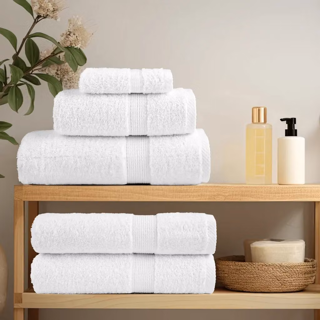 Set di 10 asciugamani da bagno in spugna di cotone vidaXL, bianchi, morbidi e con asola per appendere, 100 x 150 cm, 600 g/m² – 2