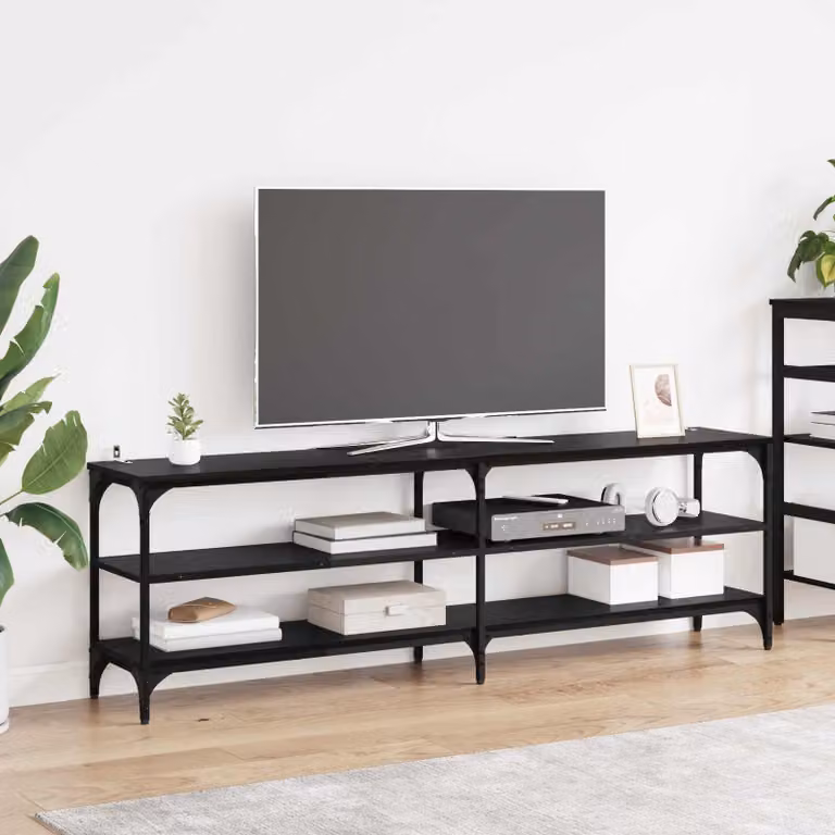 Supporto mobile per TV vidaXL in legno e metallo, colore nero, L: 160 cm, P: 30 cm, H: 50 cm