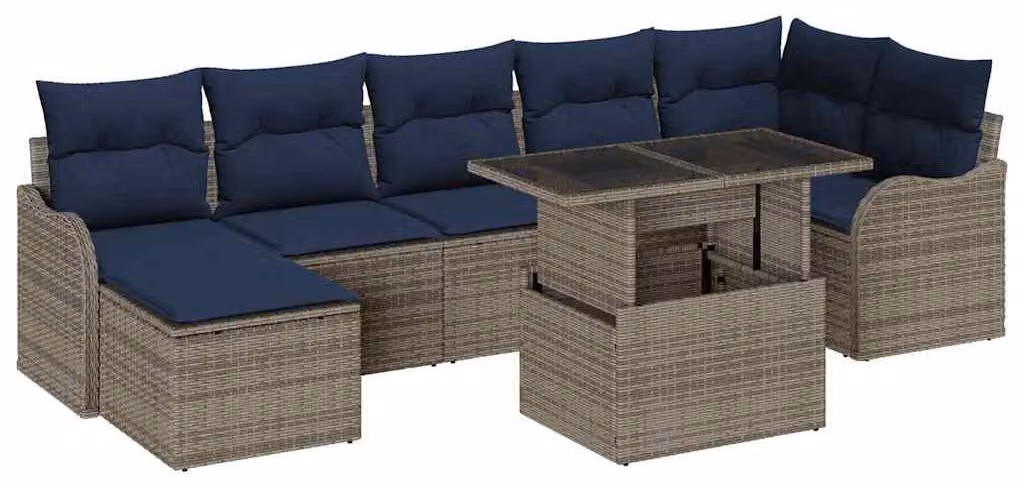 Set di divani da giardino, 8 pezzi, colore grigio, in rattan sintetico