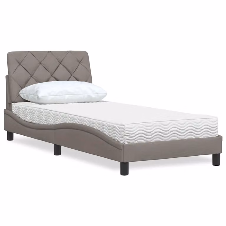 Letto con Materasso vidaXL in Tessuto Tortora e Grigio L/P/H: 90 x 190 cm