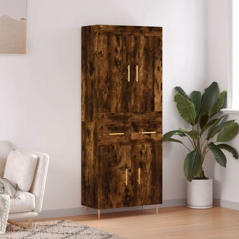 Credenza moderna vidaXL in rovere fumo con ante a battente, L: 69,5 cm, P: 34 cm, H: 180 cm