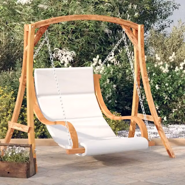 Sedia a Dondolo con Cuscino Massello di Abete Finitura in Teak 3200617