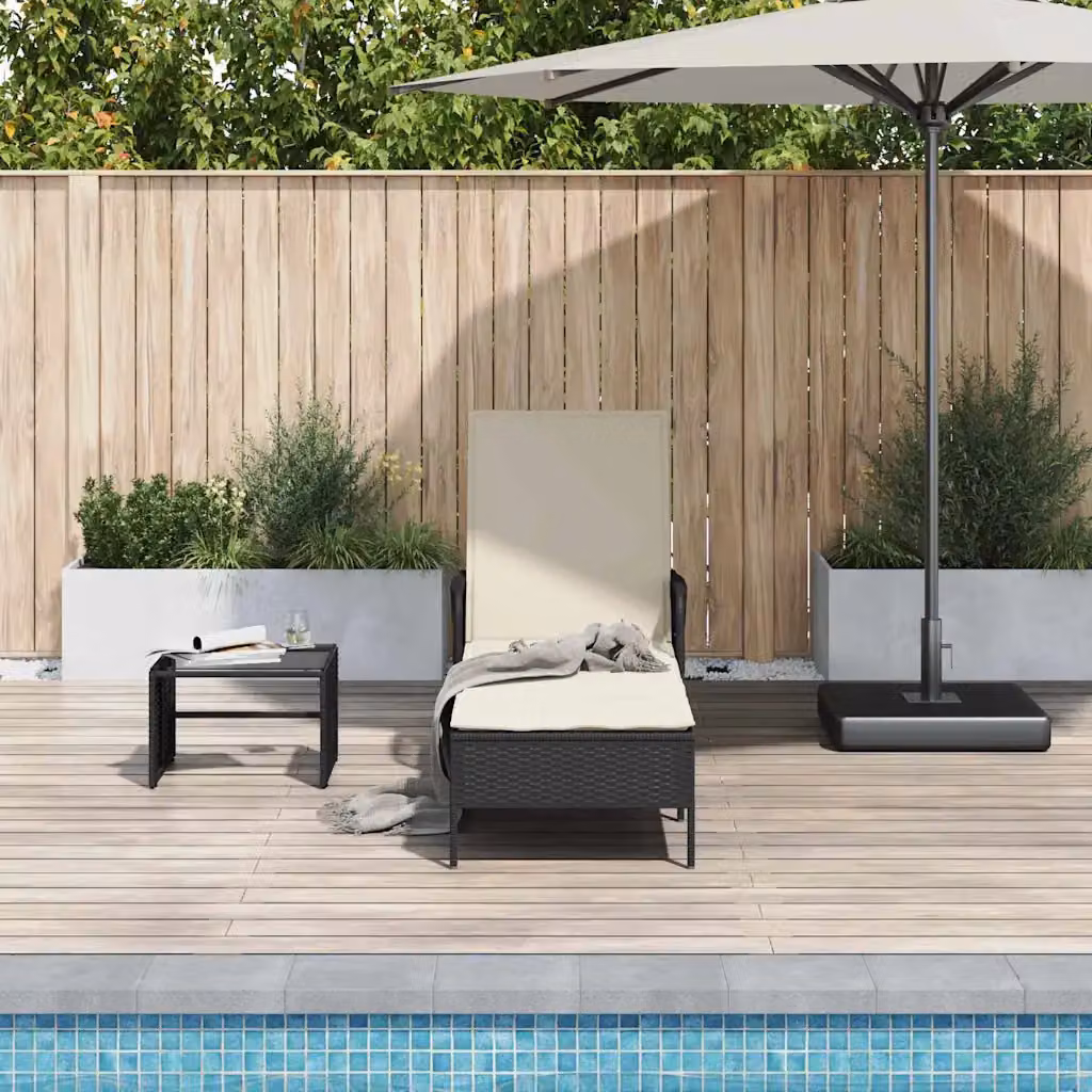 vidaXL Lettino da sole in rattan e metallo con poggiatesta regolabile, Nero e Bianco Crema