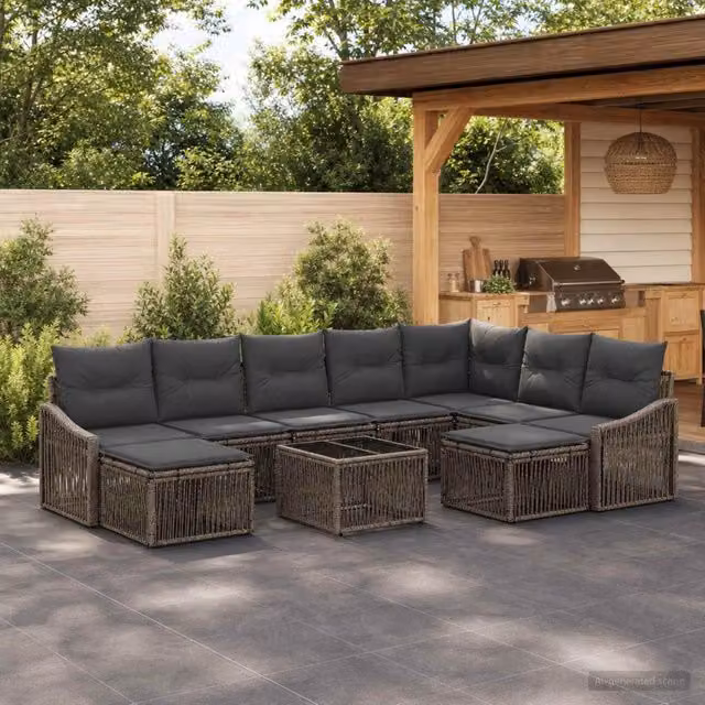 Set Divano da Giardino 10 pz Grigio polyrattan 3436196