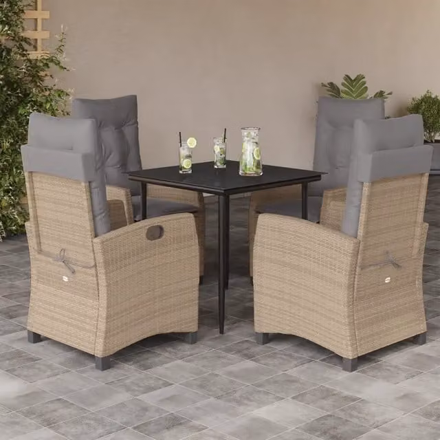 Set Pranzo da Giardino 5 pz con Cuscini Beige Misto Polyrattan 3212823