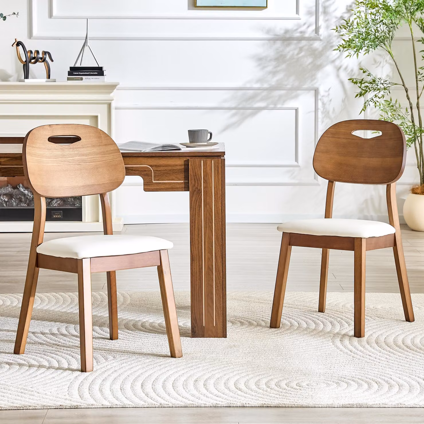 Set di 2 sedie da pranzo con schienale ovale, moderne sedie in legno con design ergonomico e maniglie, sedie imbottite per cucina e soggiorno, solo sedie, senza tavolo, colore bianco