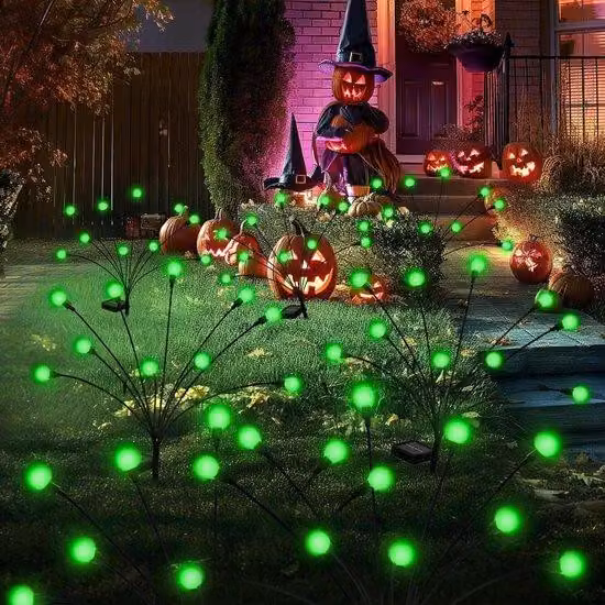 Illuminazione da giardino a energia solare con 60 luci a LED a forma di sole, lampade oscillanti solari per esterni, impermeabili, ideali per decorare giardini, terrazze e pergolati (6 pezzi, colore verde) con decorazioni di Halloween
