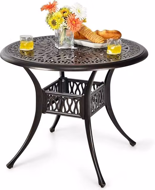 Tavolo da Bistro Rotondo Costway in Alluminio Verniciato a Polvere per Giardino e Terrazza, Diametro: 91 cm