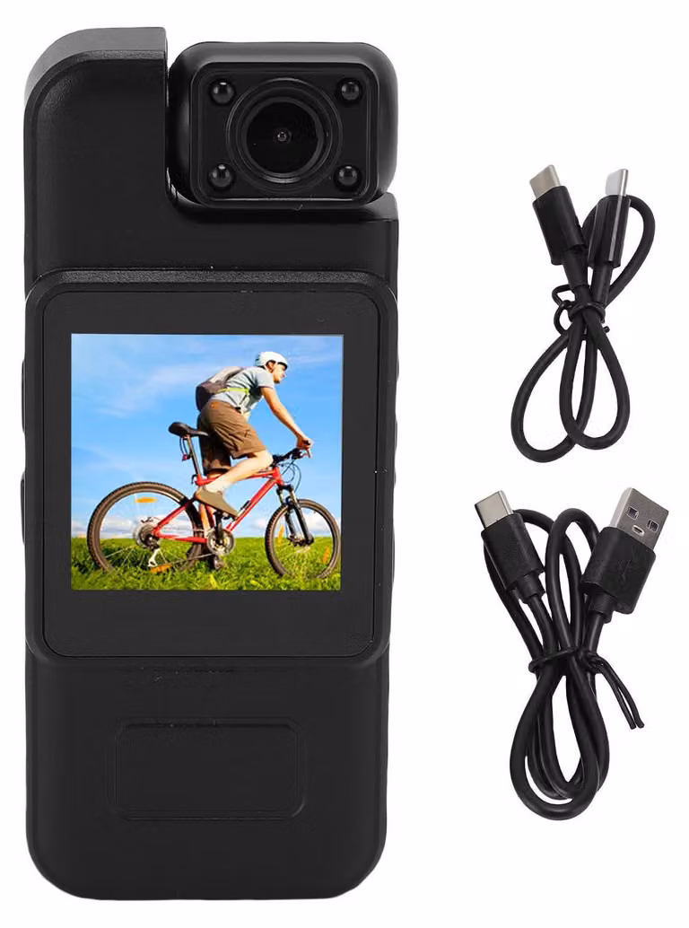 Videocamera indossabile, 4K, obiettivo ruotabile a 180 gradi, rilevamento del movimento, registrazione in loop, batteria da 1000 mAh per attività all'aperto, ciclismo