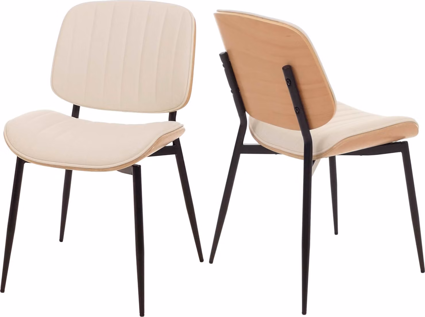 Set di 2 sedie da pranzo HWC-O44, sedia per cucina, materiale: legno multistrato, rivestimento: ecopelle, colore: naturale, bianco