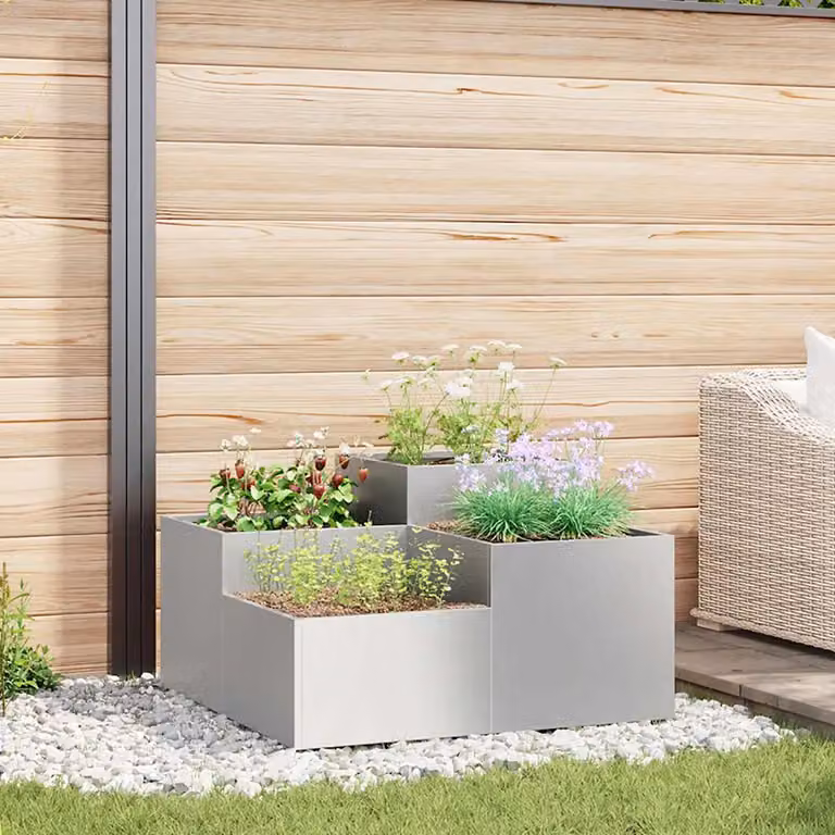 Vaso da giardino vidaXL in acciaio inossidabile Argento L: 80 cm, P: 80 cm, H: 48 cm