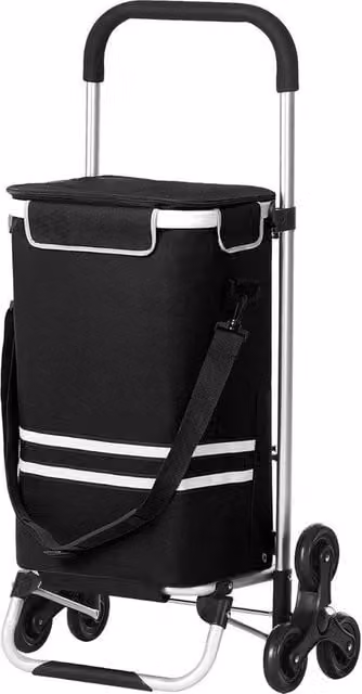 Carrello da Spesa Ripiegabile con Rampino e Compartimento Freddo - Grande Capacità 35 l - Nero