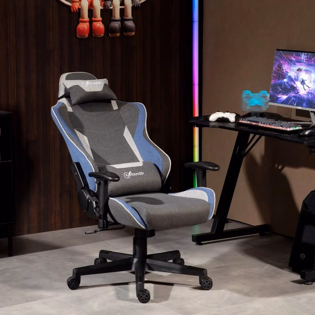 Sedia da Gaming Giordanoshop Blu con Poggiatesta e Braccioli, Reclinabile, L: 66 cm, P: 53 cm, H: 128-138 cm – 2