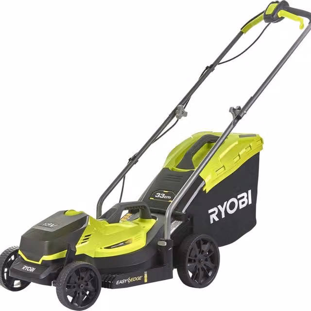 Tagliaerba a batteria Ryobi One+ OLM1833B 18V verde con kit mulching e sacco di raccolta, L: 33 cm