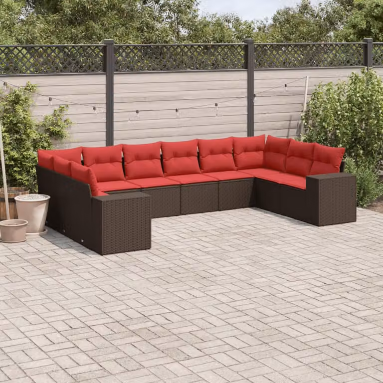 Set di divani da giardino vidaXL in polyrattan marrone con cuscini, composizione a forma di U per esterno