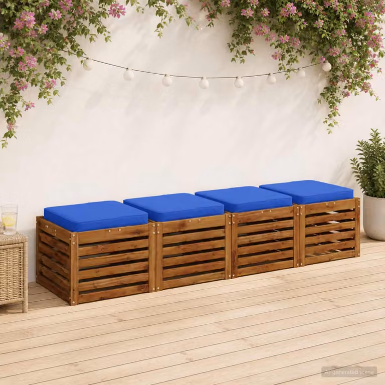 Set di 4 cuscini per sedia vidaXL VUGHT blu in poliestere con rivestimento rimovibile e lavabile