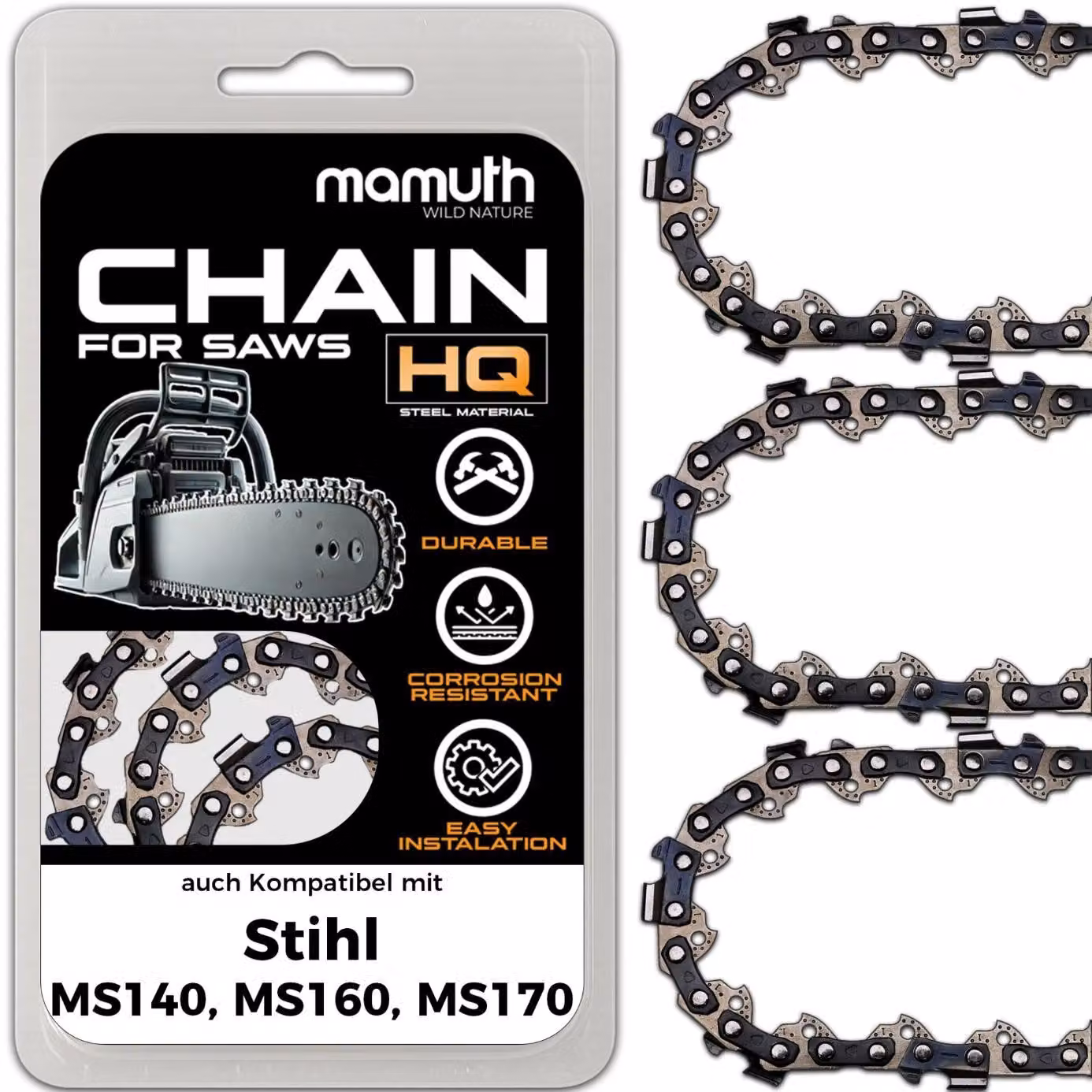 3 catene per motosega, lunghezza 40 cm, passo 3/8", spessore 1,3 mm, modello 55 TG, compatibili con motoseghe Stihl MS140, MS160, MS170