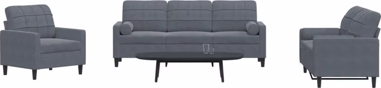 Maison Exclusive - Set divano 3 pezzi con cuscini e cuscini cervicali in velluto grigio scuro