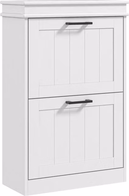 Scarpiera moderna HOMCOM bianca con 2 cassetti ribaltabili per 10 paia di scarpe e ripiani interni, L: 54 cm, P: 24 cm, H: 82.5 cm