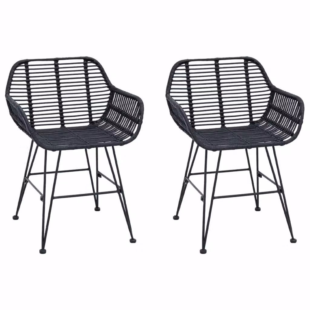 Set di 2 sedie da pranzo vidaXL in rattan e metallo nero opaco L/P/H: 55 x 50 x 74 cm – 2