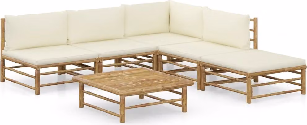 Maison Exclusive - Set da giardino da 6 pezzi con cuscini color bianco crema in bambù