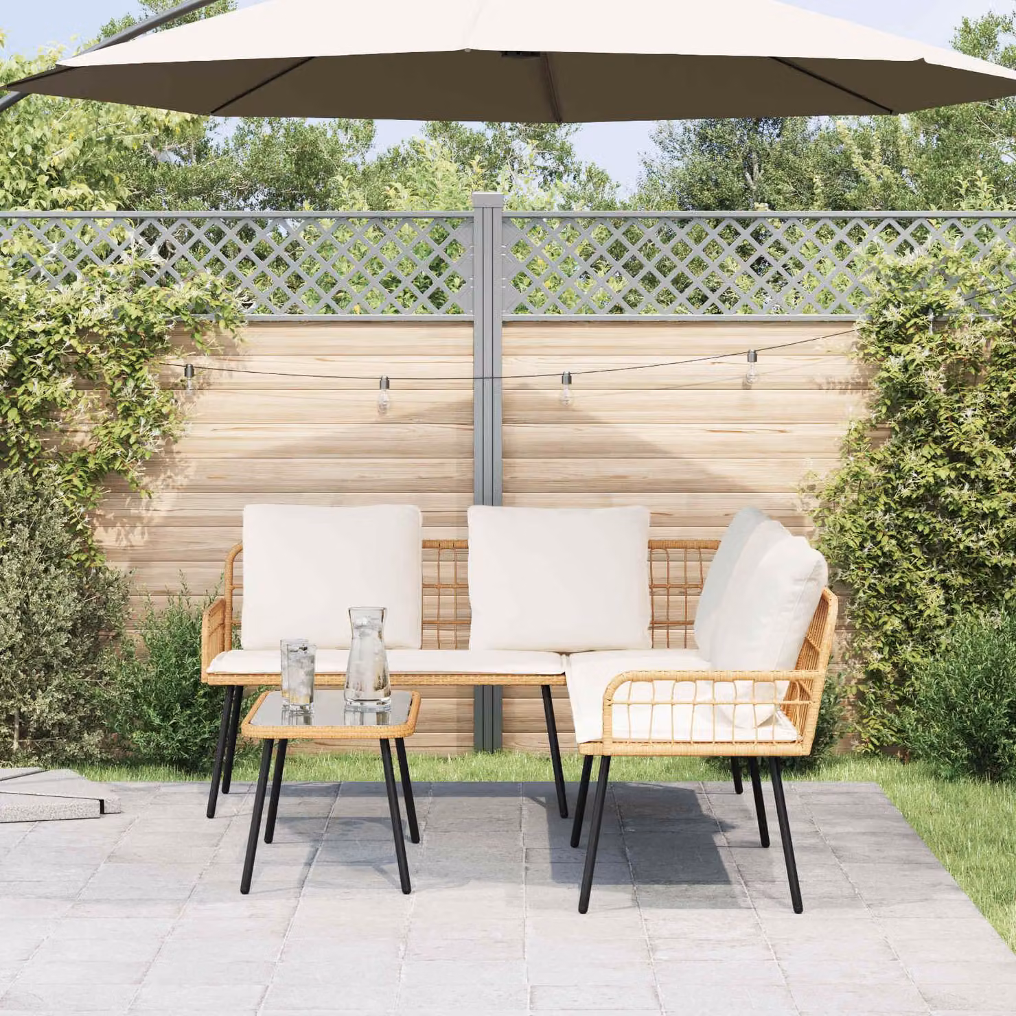 Maison Exclusive - Set Divano da Giardino con cuscino 2 pcs Naturale polyrattan