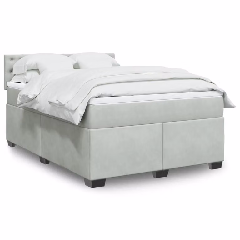 vidaXL Giroletto a Molle con Materasso Ibrido in Velluto Grigio e Bianco L/P/H: 140 x 200 cm