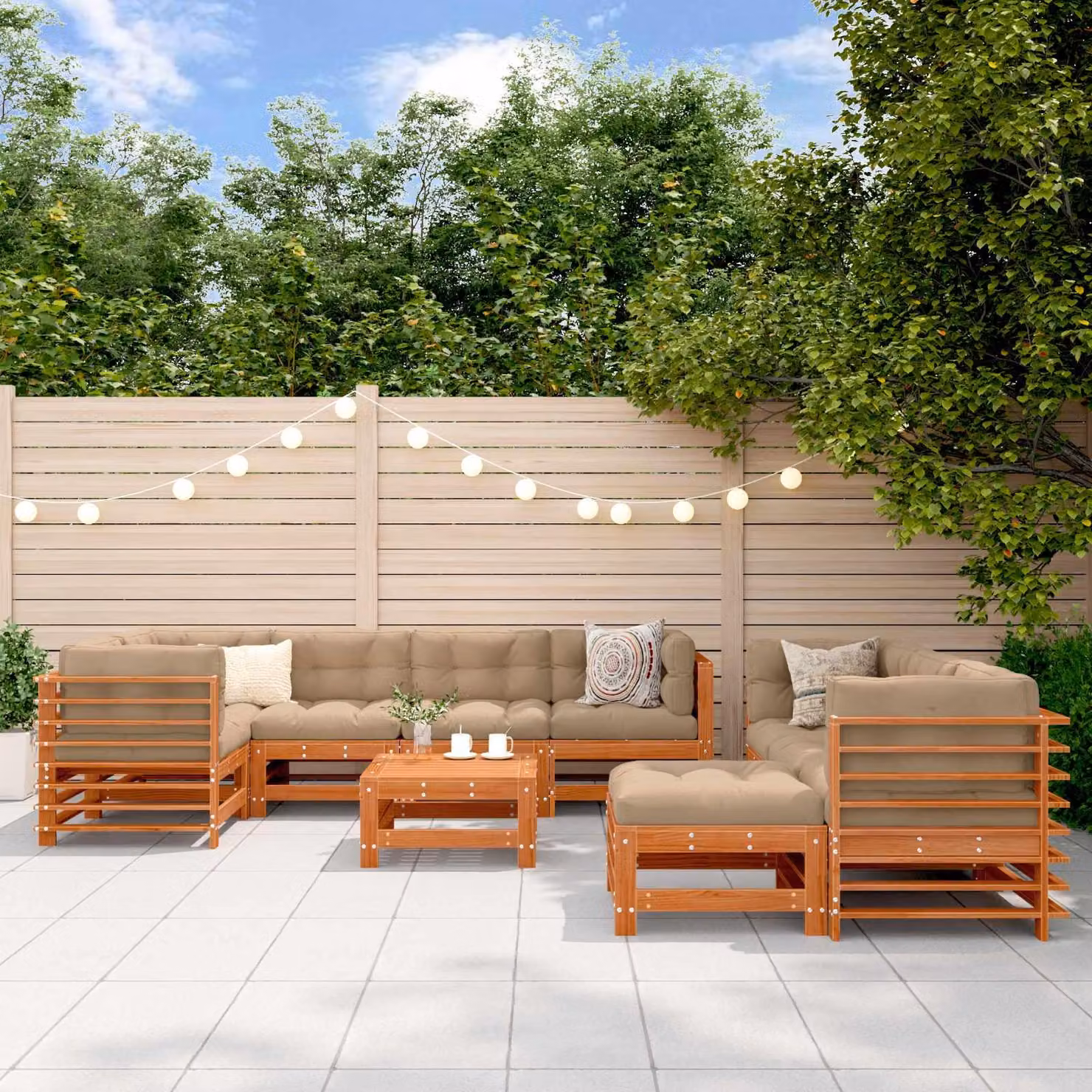 Maison Exclusive - Set da lounge per giardino, 10 pezzi, color marrone cera, legno di pino massello
