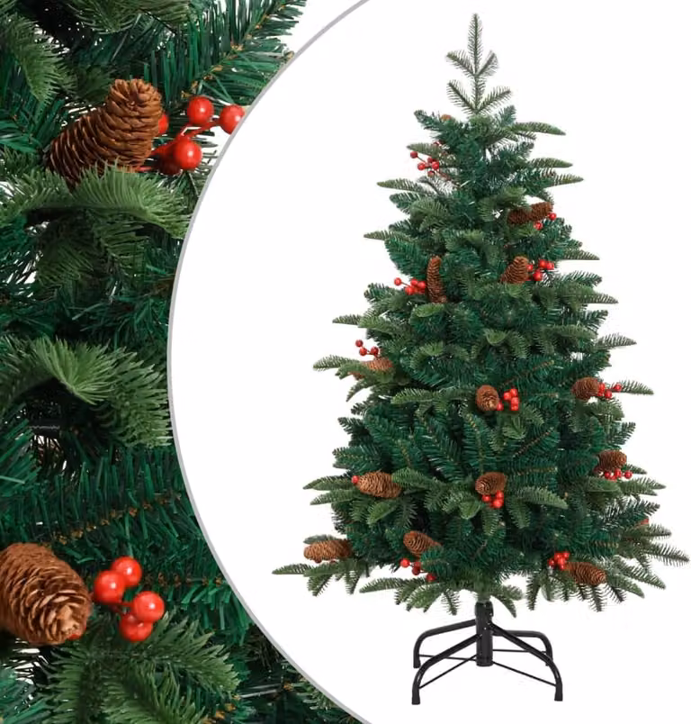 Maison Exclusive - Albero di Natale artificiale pieghevole, con decorazioni a forma di pigne e bacche, altezza 150 cm