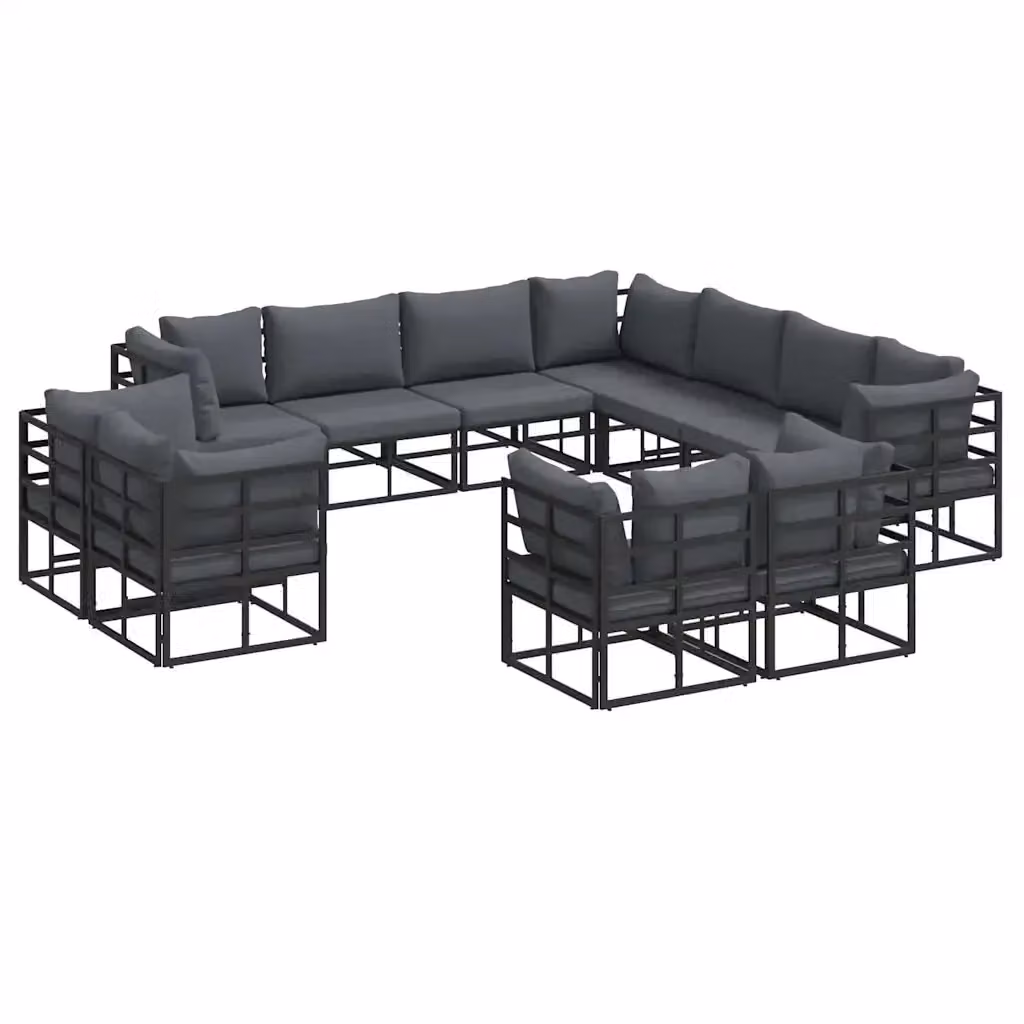 Set Divano da Giardino Moderno vidaXL in Metallo Nero Antracite 11 Pezzi – 2