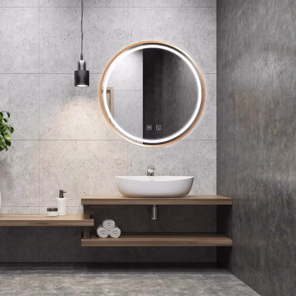 Specchio tondo con luce LED Rea in metallo color bronzo, diametro: 50 cm – 2