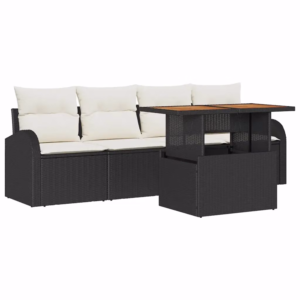 Set Divano da Giardino vidaXL 5 Pezzi con Tavolino, Cuscini e Contenitore per Archiviazione, Nero e Beige – 2