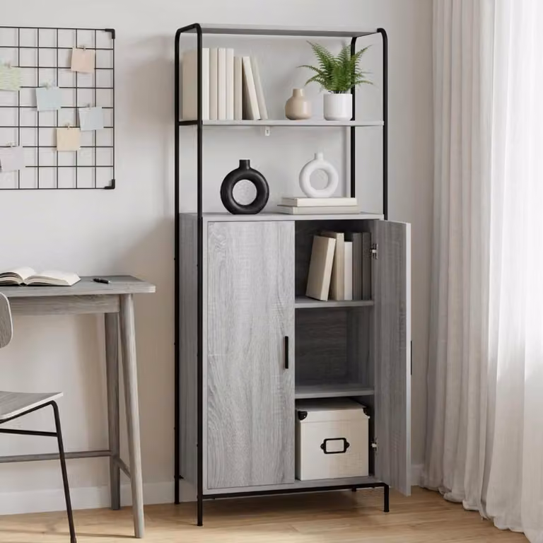 Credenza moderna vidaXL in legno ingegnerizzato grigio con ante a battente, L/P/H: 161 x 40 x 33 cm
