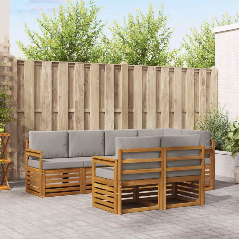 Set di divani da esterno vidaXL 7 pz in legno di acacia con cuscini Grigio e Bianco