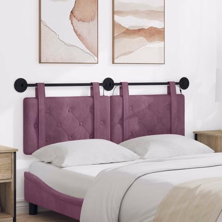 Testiera per letto sospesa vidaXL in velluto viola con illuminazione LED integrata L: 150 cm, H: 55 cm, P: 5 cm