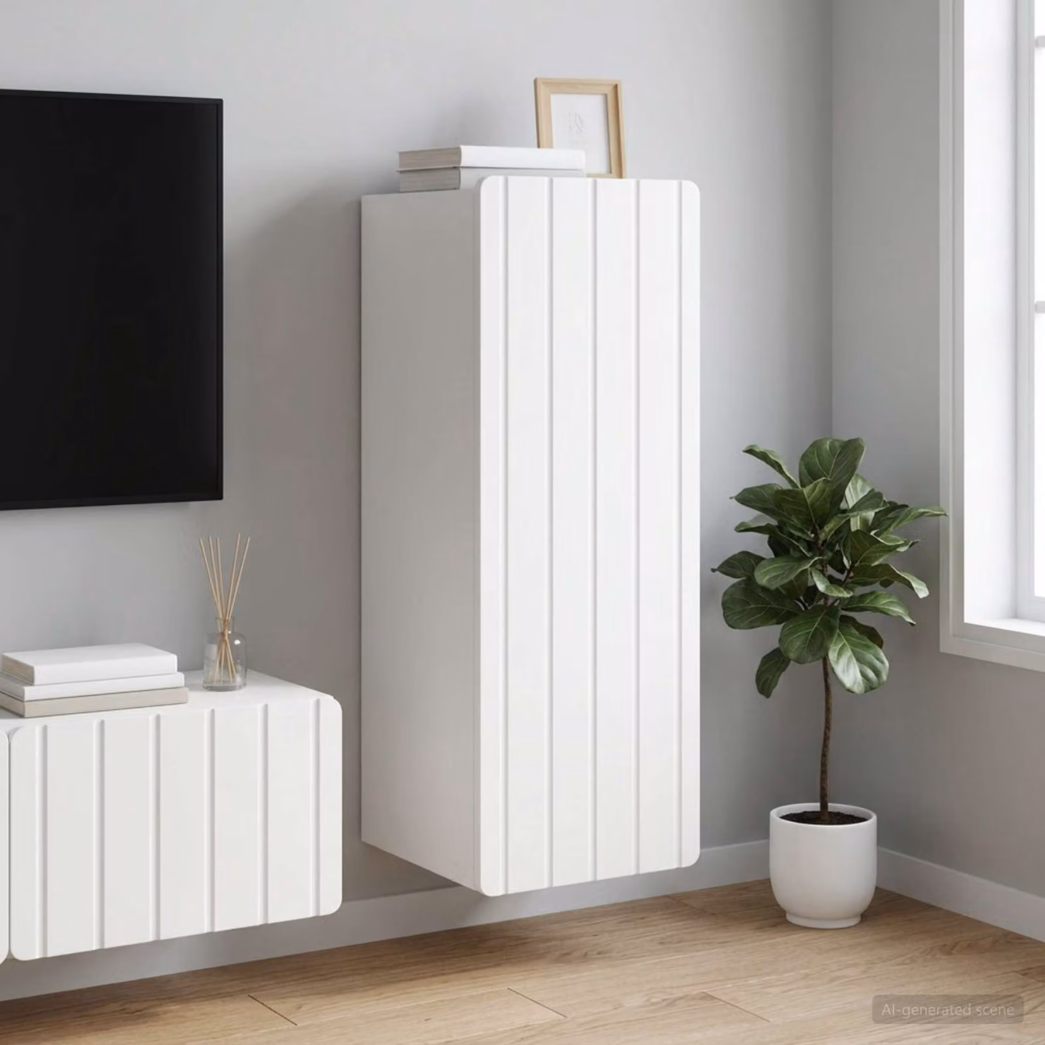 Mobiletto a muro moderno vidaXL in legno MDF bianco con ante a battente e ripiani interni L/P/H: 33 x 34,5 x 94 cm