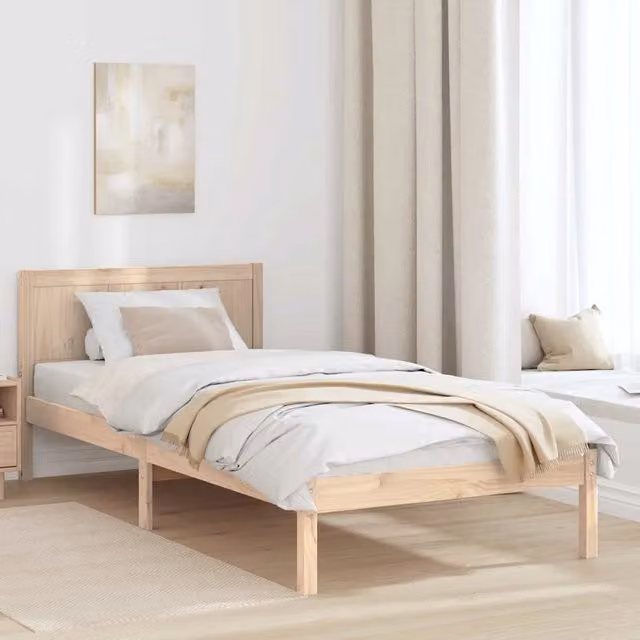 Struttura letto con giroletto in legno massello di pino marrone L: 200 cm, P: 80 cm, H: 85,5 cm