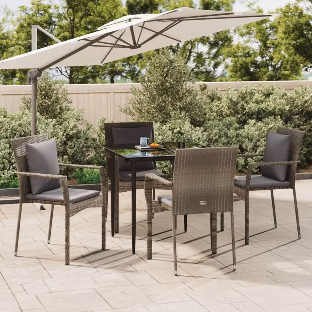 Maison Exclusive - Set da pranzo da giardino a 5 pezzi con cuscini in rattan sintetico nero e grigio