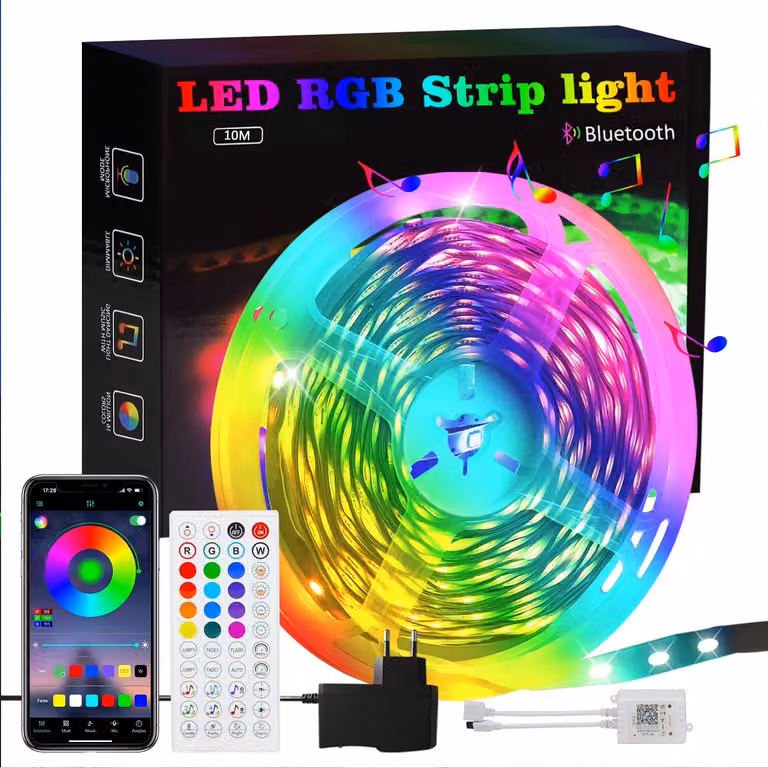 Striscia LED ZMH da 10 m RGB, dimmerabile in modo intelligente, con telecomando e app per il controllo dell'illuminazione: ideale per feste in casa, decorazioni TV e sincronizzazione con la musica