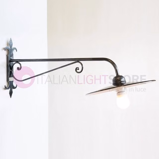 Applique Rustica da Esterno Cruccolini in Metallo con Braccio Sporgente, Colore Nero o Argento, L: 90 cm