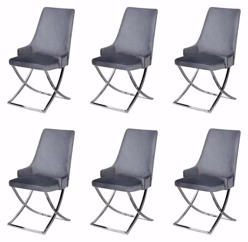6 sedie, stile moderno, colore argento, nuove. Tavolo da pranzo comodo e versatile