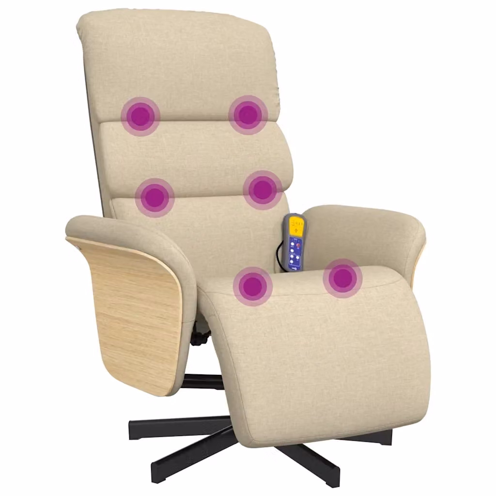 Poltrona Reclinabile con Massaggio e Poggiapiedi vidaXL, Beige, Tessuto e Schiuma – 2