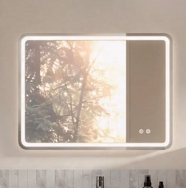 Specchio da bagno quadrato 60x80 cm con illuminazione LED dimmerabile e 3 temperature colore, montaggio orizzontale o verticale, senza cornice